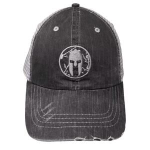 Spartan Baseball Cap Black Gray OS Slideback Embroidered Mesh Distressed Hat